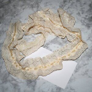 RUFFLED LACE #1458 - Ribbon Center Double Scallop Edge Natural - 45" x 2 1/4"